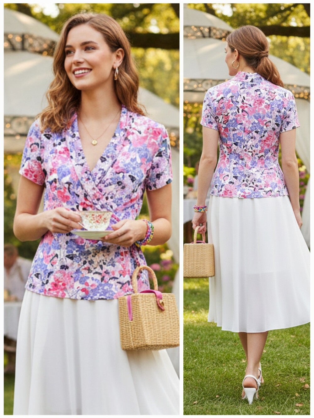 Charter Club XL Butterfly Floral Surplice Knit Top Soft Romantic Feminine Dainty